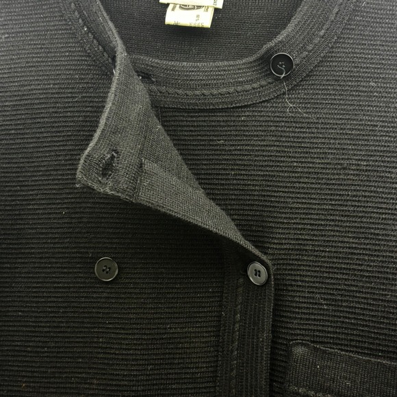 Vintage RODIER Black Knit Cropped Wool Cardigan Jacket Button Front Asymmetrical - Picture 7 of 8